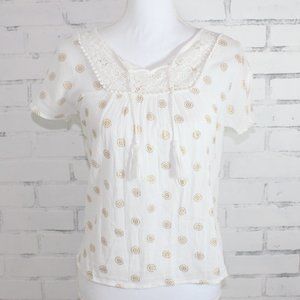 Mudd Peasant Top // White/Gold with Drawstring